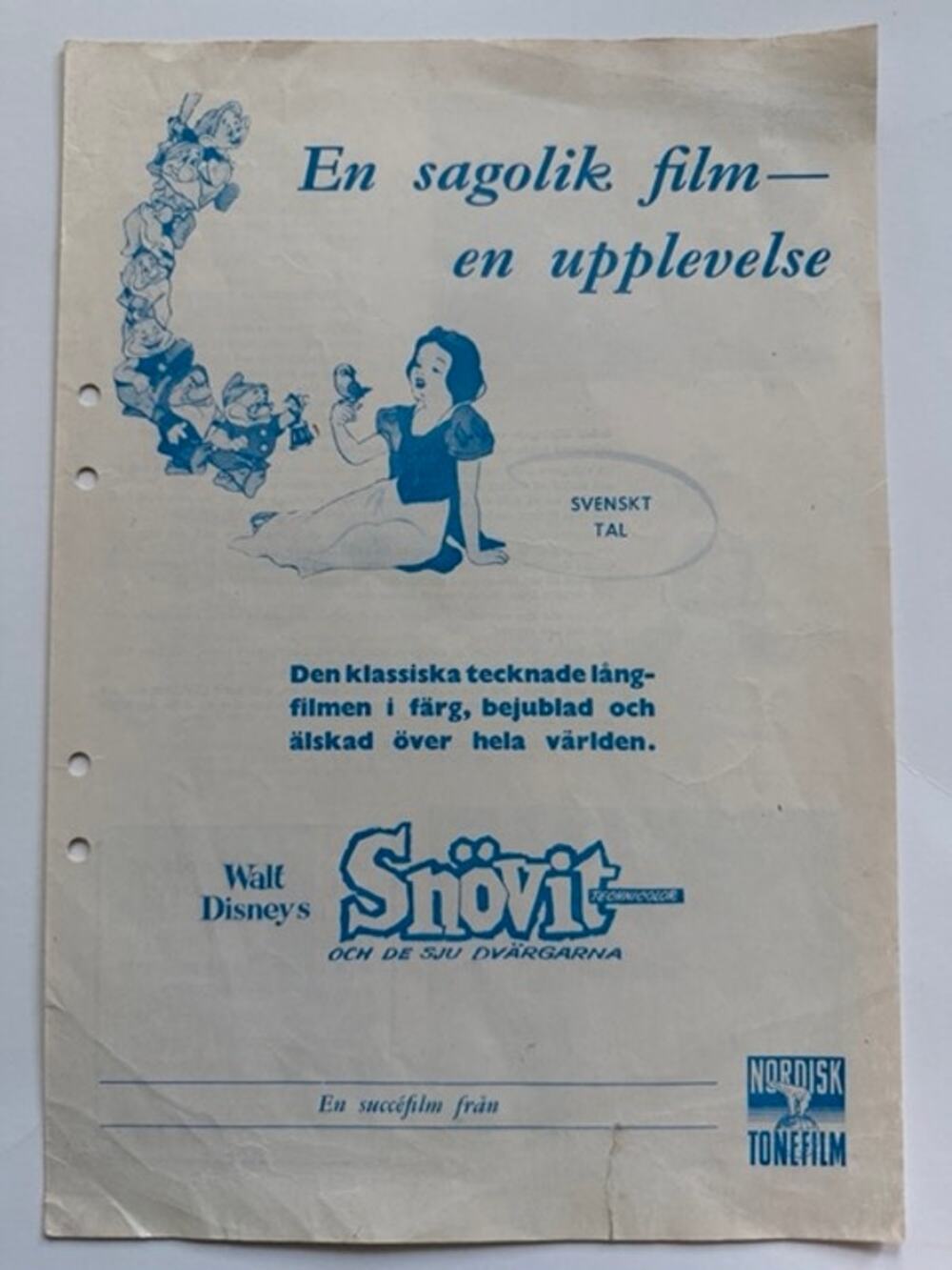 RARE 1963 Swedish Promotional Walt Disney Snow White and the Seven Dwarfs